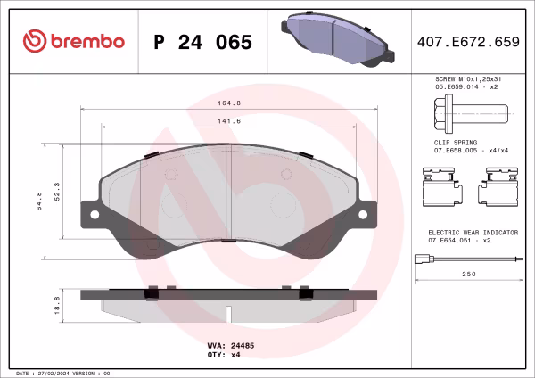 BREMBO Kit pastiglie freno, Freno a disco