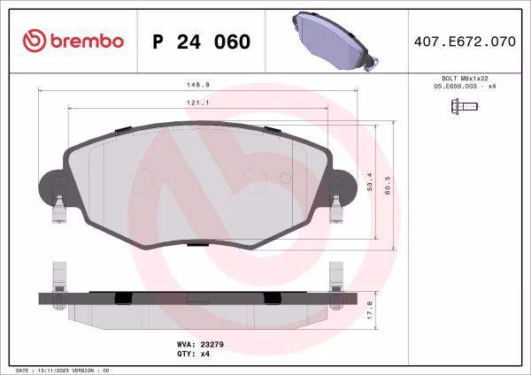 BREMBO Kit pastiglie freno, Freno a disco