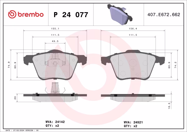 BREMBO Kit pastiglie freno, Freno a disco