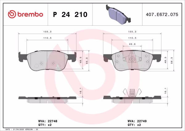 BREMBO Kit pastiglie freno, Freno a disco