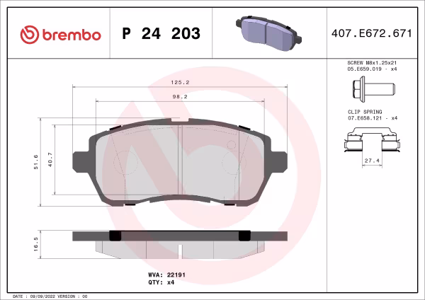 BREMBO Kit pastiglie freno, Freno a disco