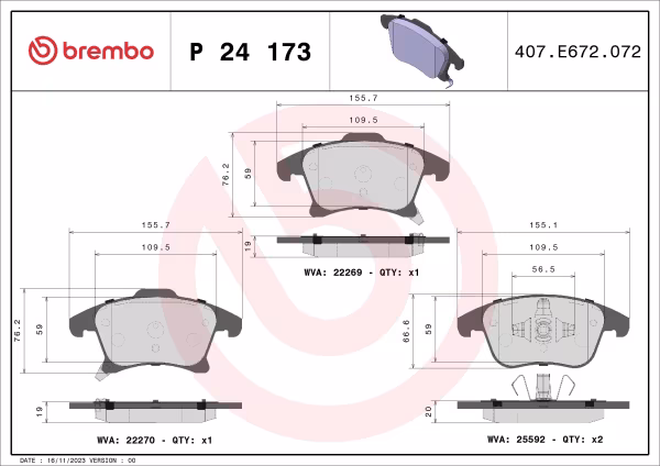BREMBO Kit pastiglie freno, Freno a disco
