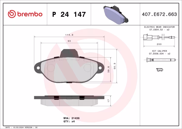 BREMBO Kit pastiglie freno, Freno a disco