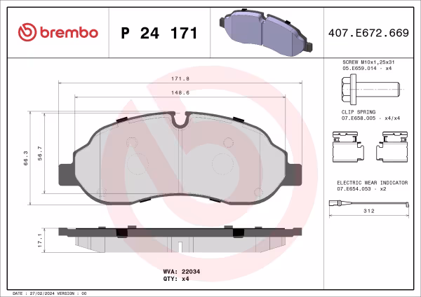 BREMBO Kit pastiglie freno, Freno a disco