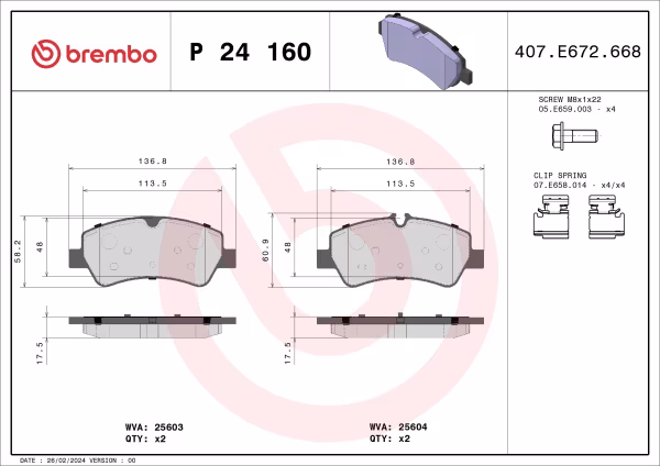 BREMBO Kit pastiglie freno, Freno a disco