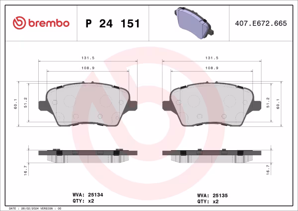 BREMBO Kit pastiglie freno, Freno a disco