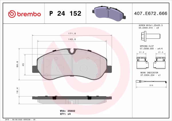 BREMBO Kit pastiglie freno, Freno a disco