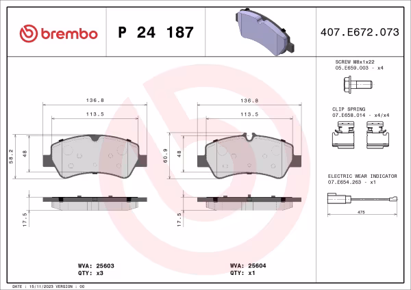 BREMBO Kit pastiglie freno, Freno a disco