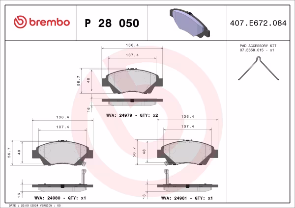 BREMBO Kit pastiglie freno, Freno a disco