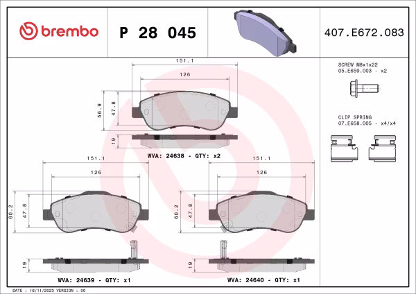 BREMBO Kit pastiglie freno, Freno a disco
