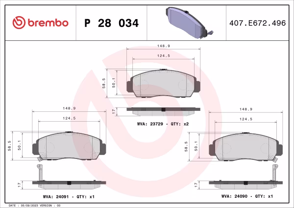 BREMBO Kit pastiglie freno, Freno a disco
