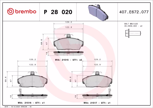 BREMBO Kit pastiglie freno, Freno a disco