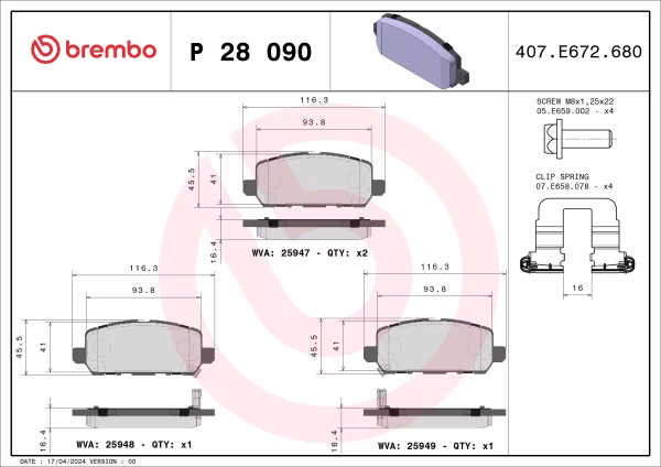 BREMBO Kit pastiglie freno, Freno a disco