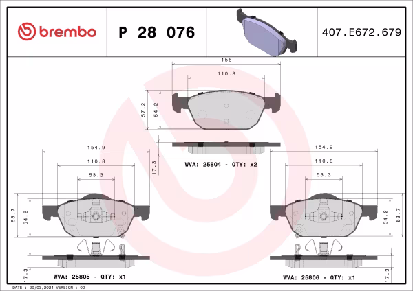 BREMBO Kit pastiglie freno, Freno a disco