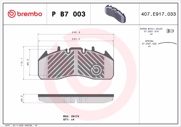 BREMBO Kit pastiglie freno, Freno a disco