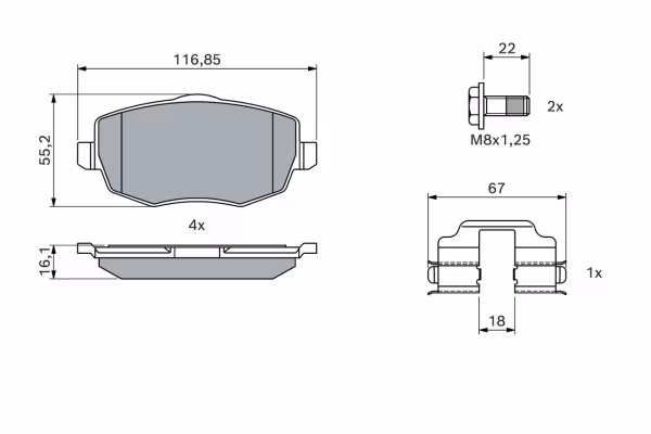 BOSCH Kit pastiglie freno, Freno a disco