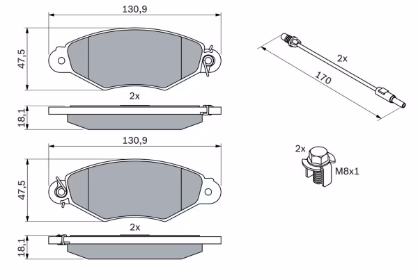 BOSCH Kit pastiglie freno, Freno a disco