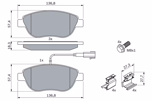 BOSCH Kit pastiglie freno, Freno a disco
