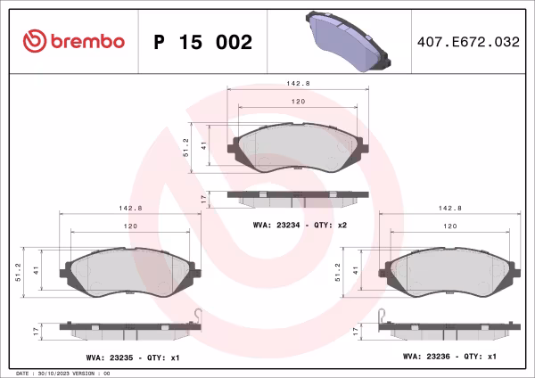 BREMBO Kit pastiglie freno, Freno a disco
