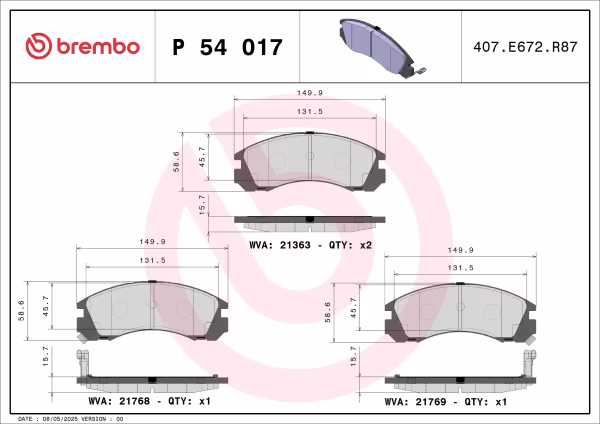 BREMBO Kit pastiglie freno, Freno a disco