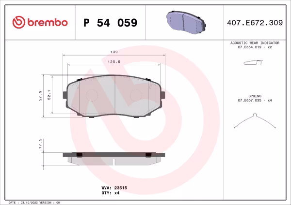 BREMBO Kit pastiglie freno, Freno a disco