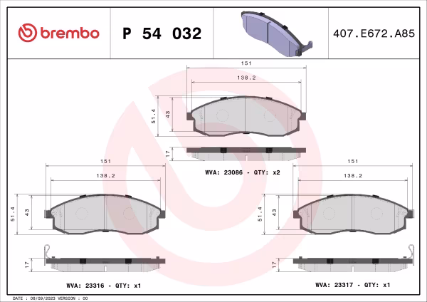 BREMBO Kit pastiglie freno, Freno a disco