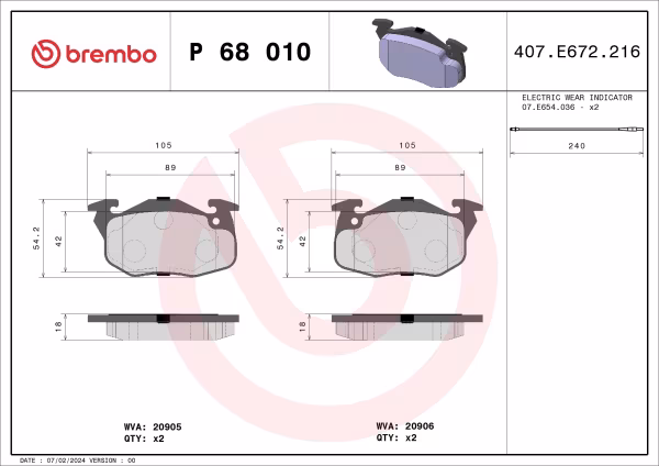 BREMBO Kit pastiglie freno, Freno a disco