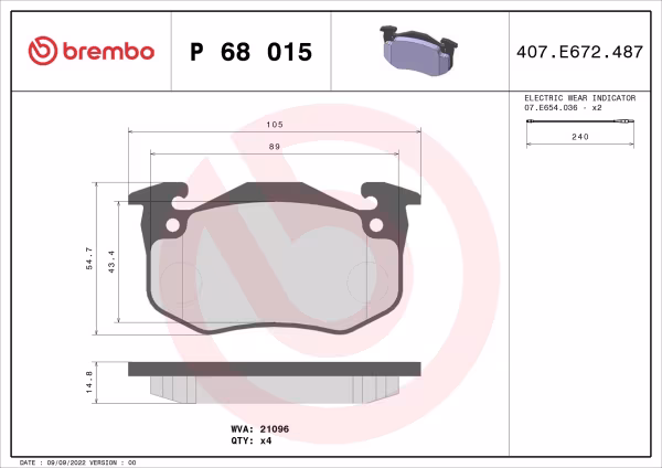 BREMBO Kit pastiglie freno, Freno a disco