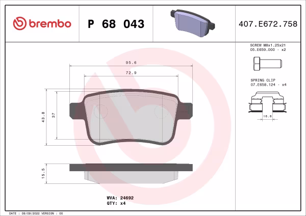 BREMBO Kit pastiglie freno, Freno a disco
