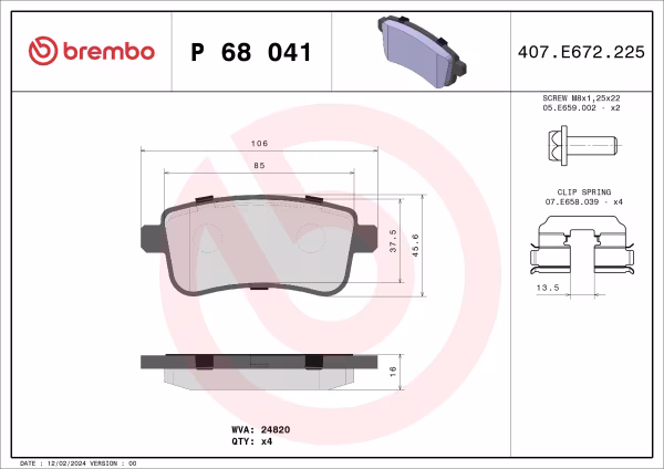 BREMBO Kit pastiglie freno, Freno a disco