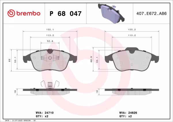 BREMBO Kit pastiglie freno, Freno a disco