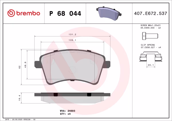 BREMBO Kit pastiglie freno, Freno a disco