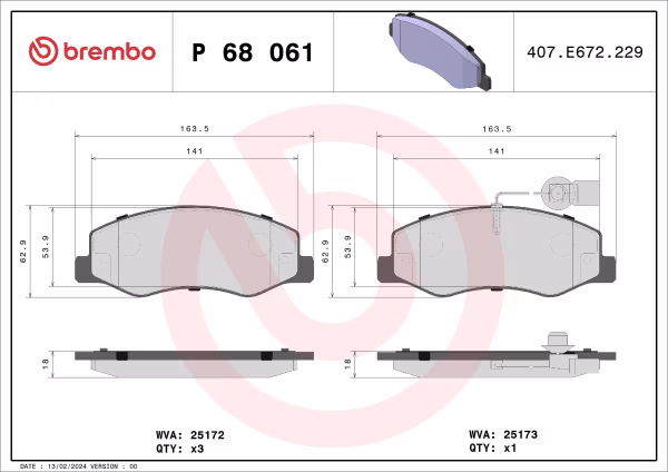 BREMBO Kit pastiglie freno, Freno a disco