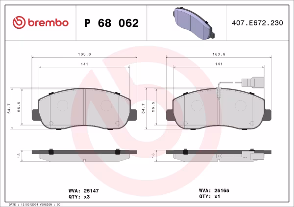 BREMBO Kit pastiglie freno, Freno a disco