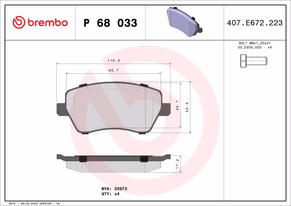 BREMBO Kit pastiglie freno, Freno a disco