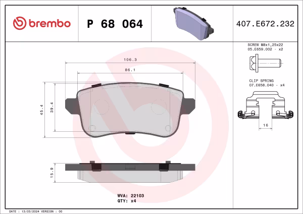 BREMBO Kit pastiglie freno, Freno a disco