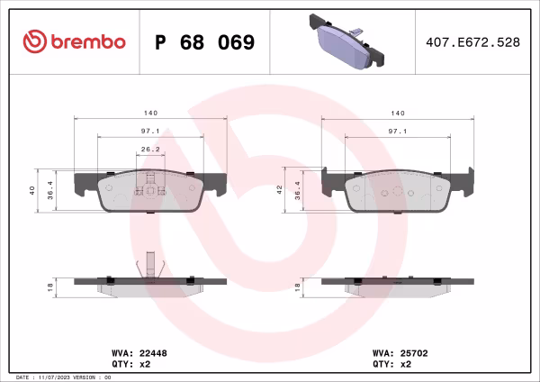 BREMBO Kit pastiglie freno, Freno a disco
