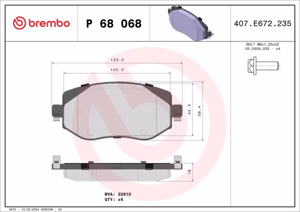 BREMBO Kit pastiglie freno, Freno a disco
