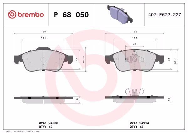 BREMBO Kit pastiglie freno, Freno a disco