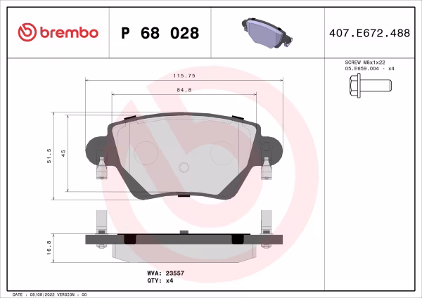 BREMBO Kit pastiglie freno, Freno a disco