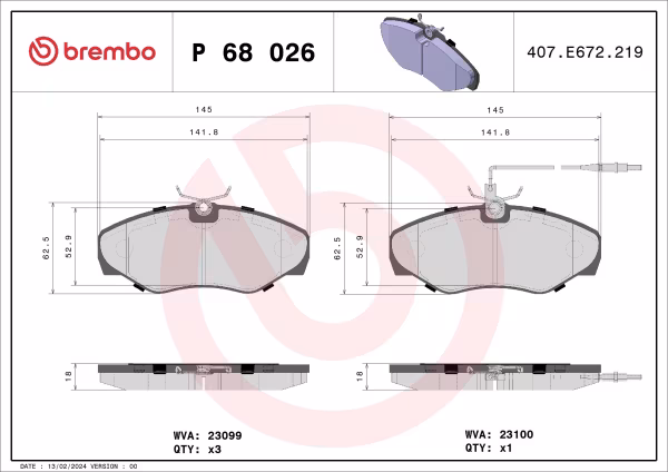 BREMBO Kit pastiglie freno, Freno a disco