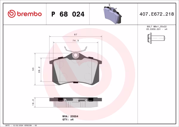 BREMBO Kit pastiglie freno, Freno a disco