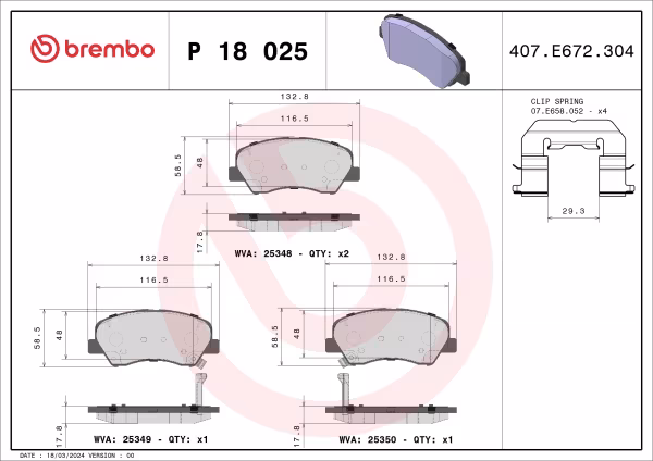 BREMBO Kit pastiglie freno, Freno a disco