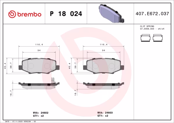 BREMBO Kit pastiglie freno, Freno a disco