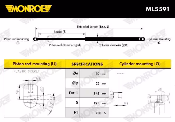 MONROE Ammortizatore pneumatico, Cofano bagagli /vano carico