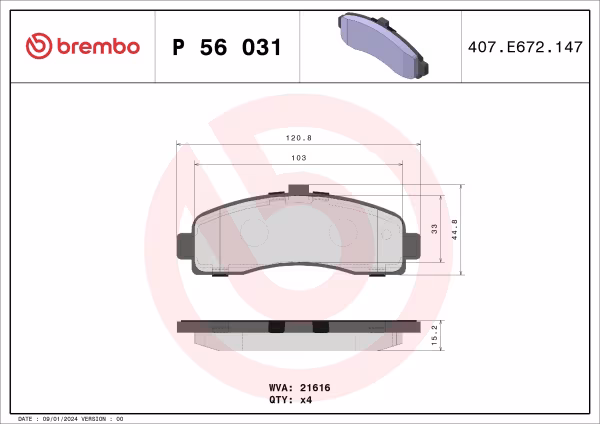 BREMBO Kit pastiglie freno, Freno a disco