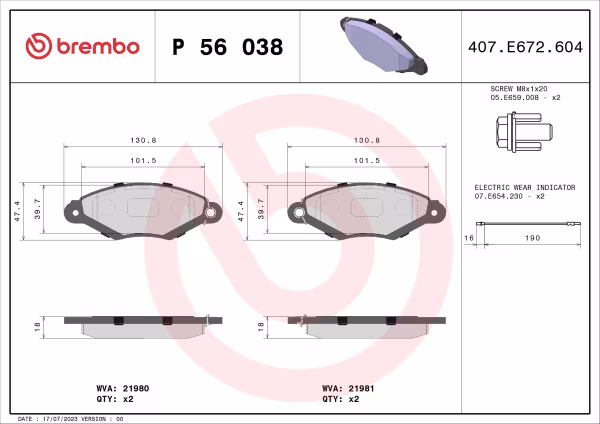BREMBO Kit pastiglie freno, Freno a disco