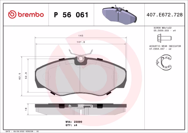 BREMBO Kit pastiglie freno, Freno a disco