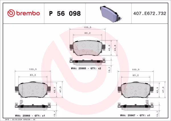 BREMBO Kit pastiglie freno, Freno a disco