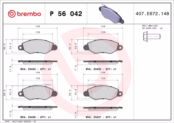 BREMBO Kit pastiglie freno, Freno a disco